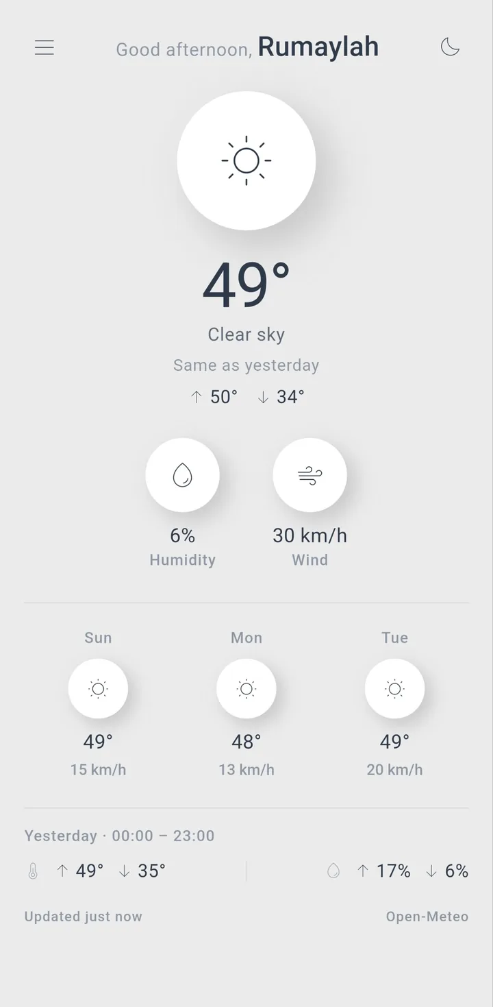 ROOZ weather overview in light mode
